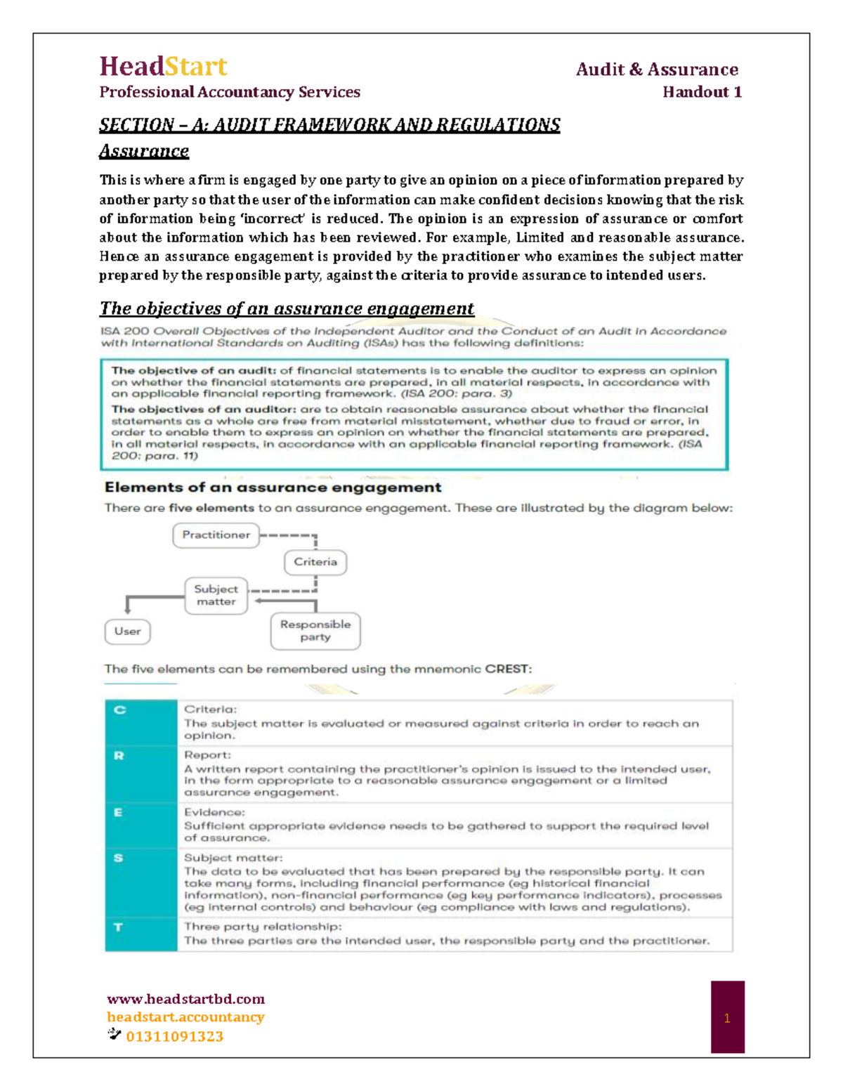 HS AA Handout 1 Section A - Professional Accountancy Services Handout 1 ...