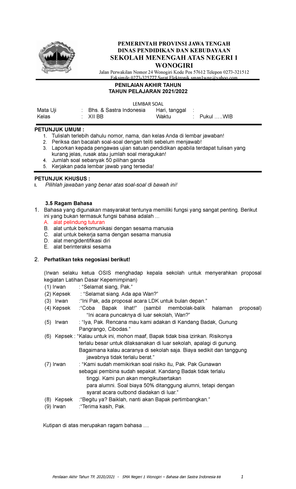 SOAL PAT BSI XII BB Th 2022-2023 - PENILAIAN AKHIR TAHUN TAHUN ...