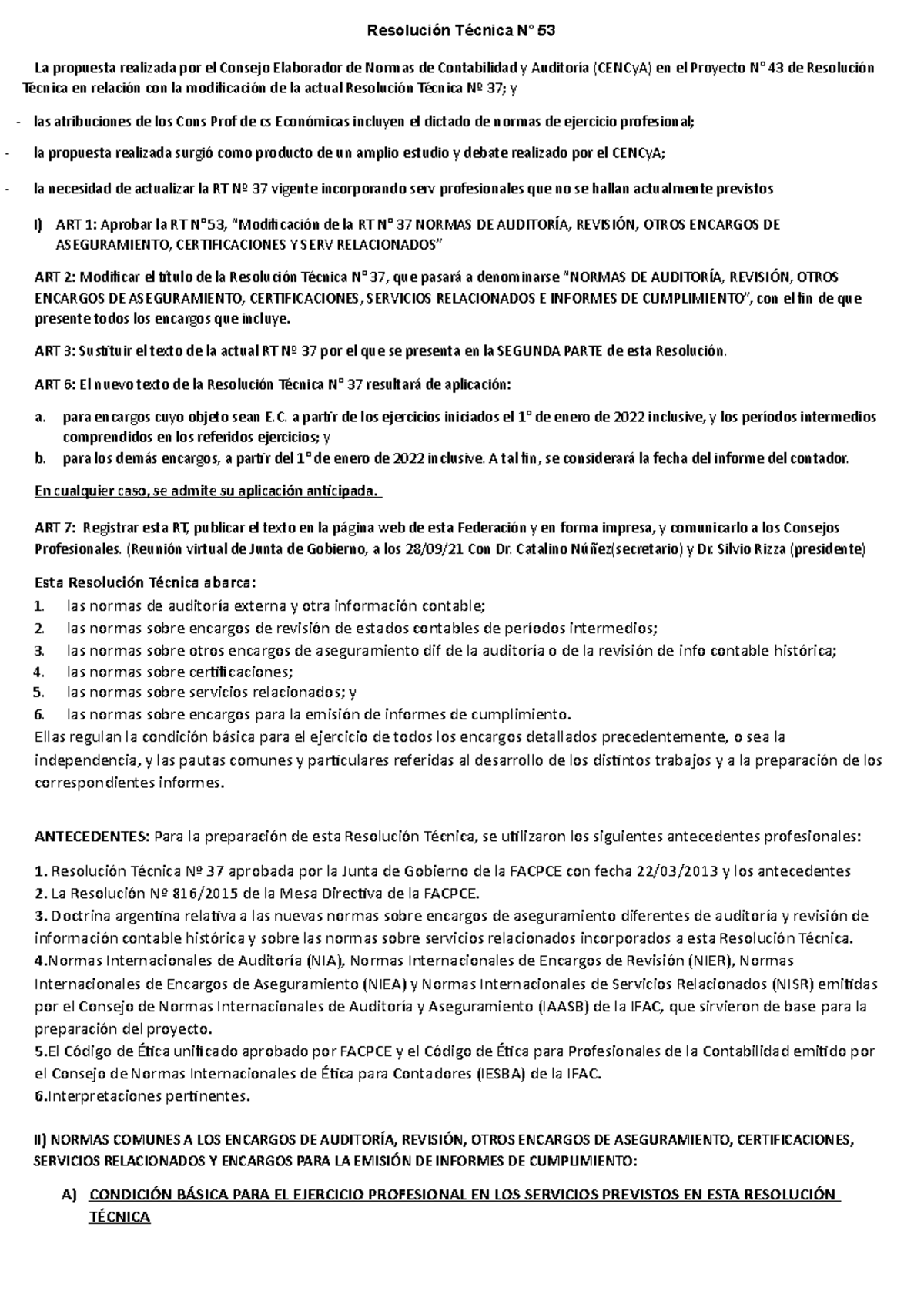 RT 53 Primera Parte - RESOLUCION TECNICA NUMERO 53 MODIFICACION DE LA ...