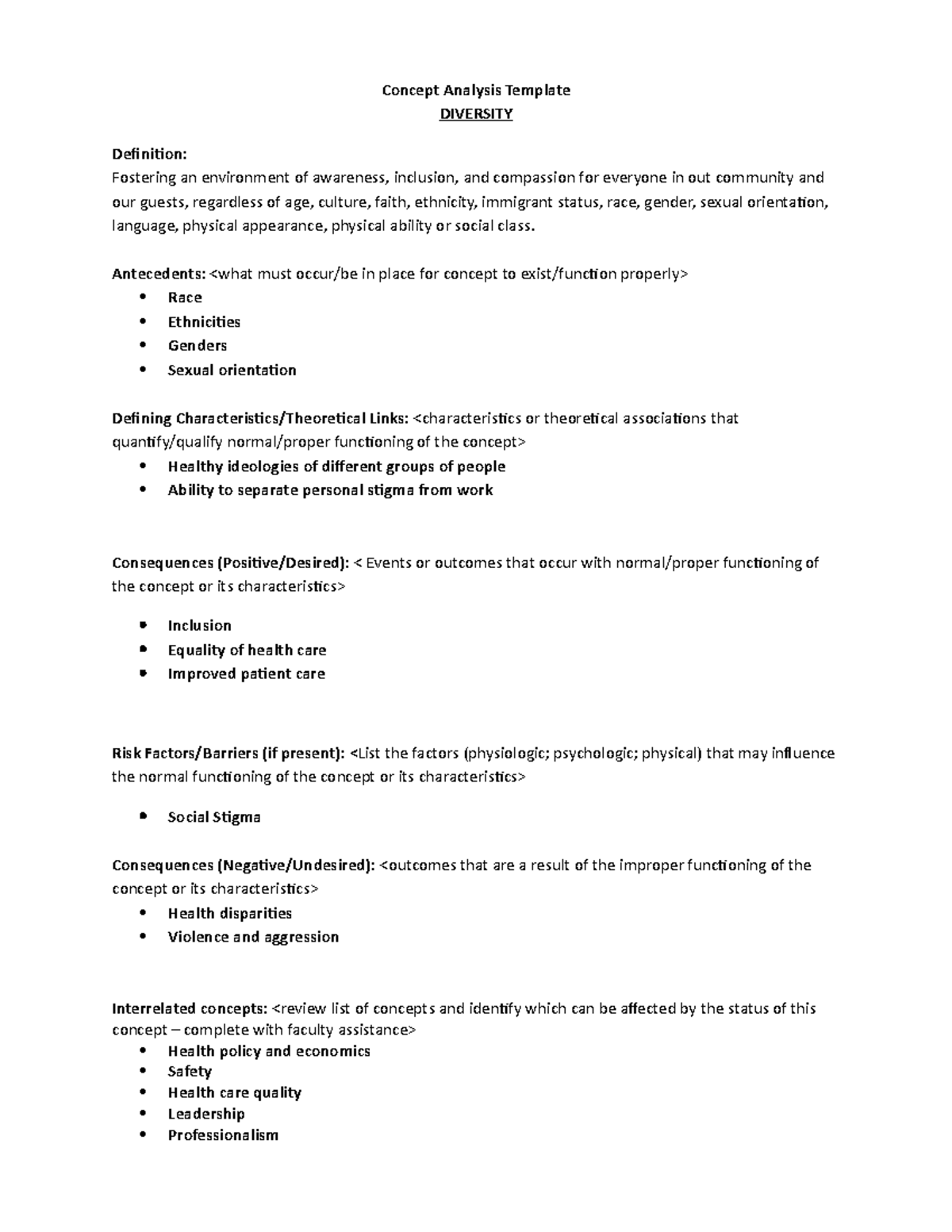 Diversity Concept Analysis - Concept Analysis Template DIVERSITY ...