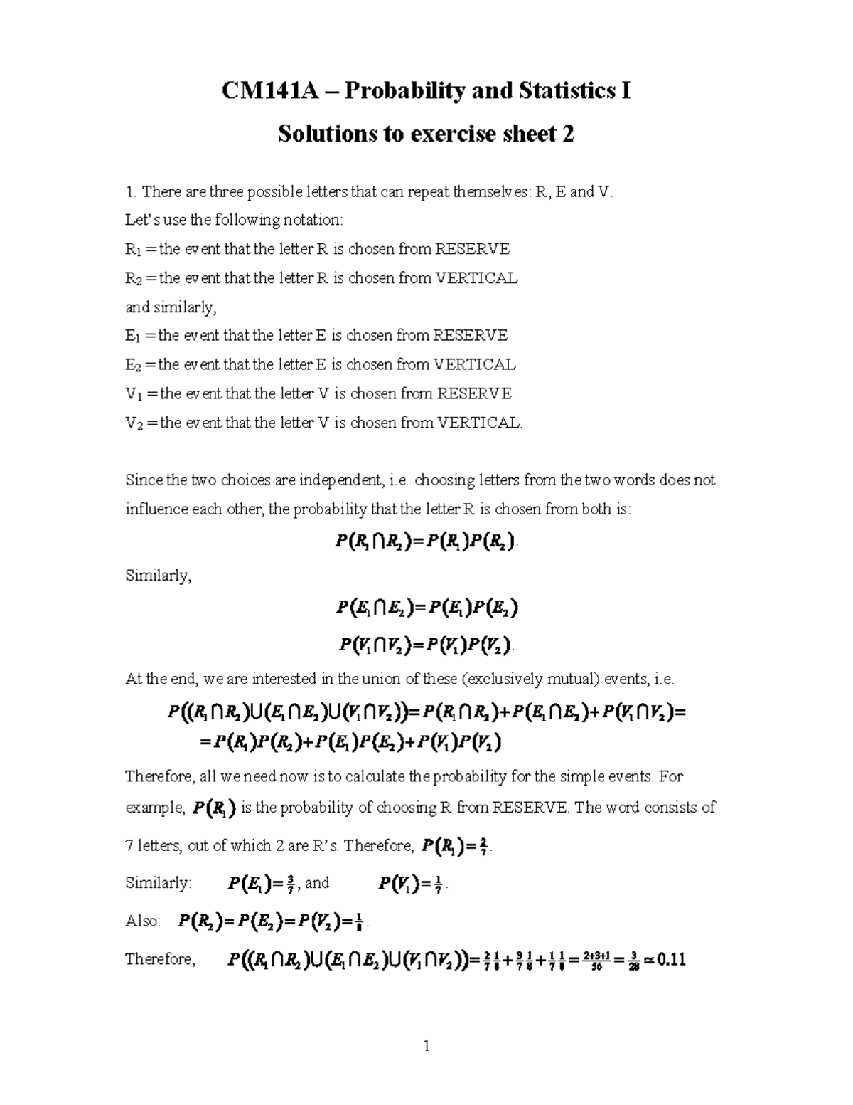 probability and statistics 2 worked solutions pdf