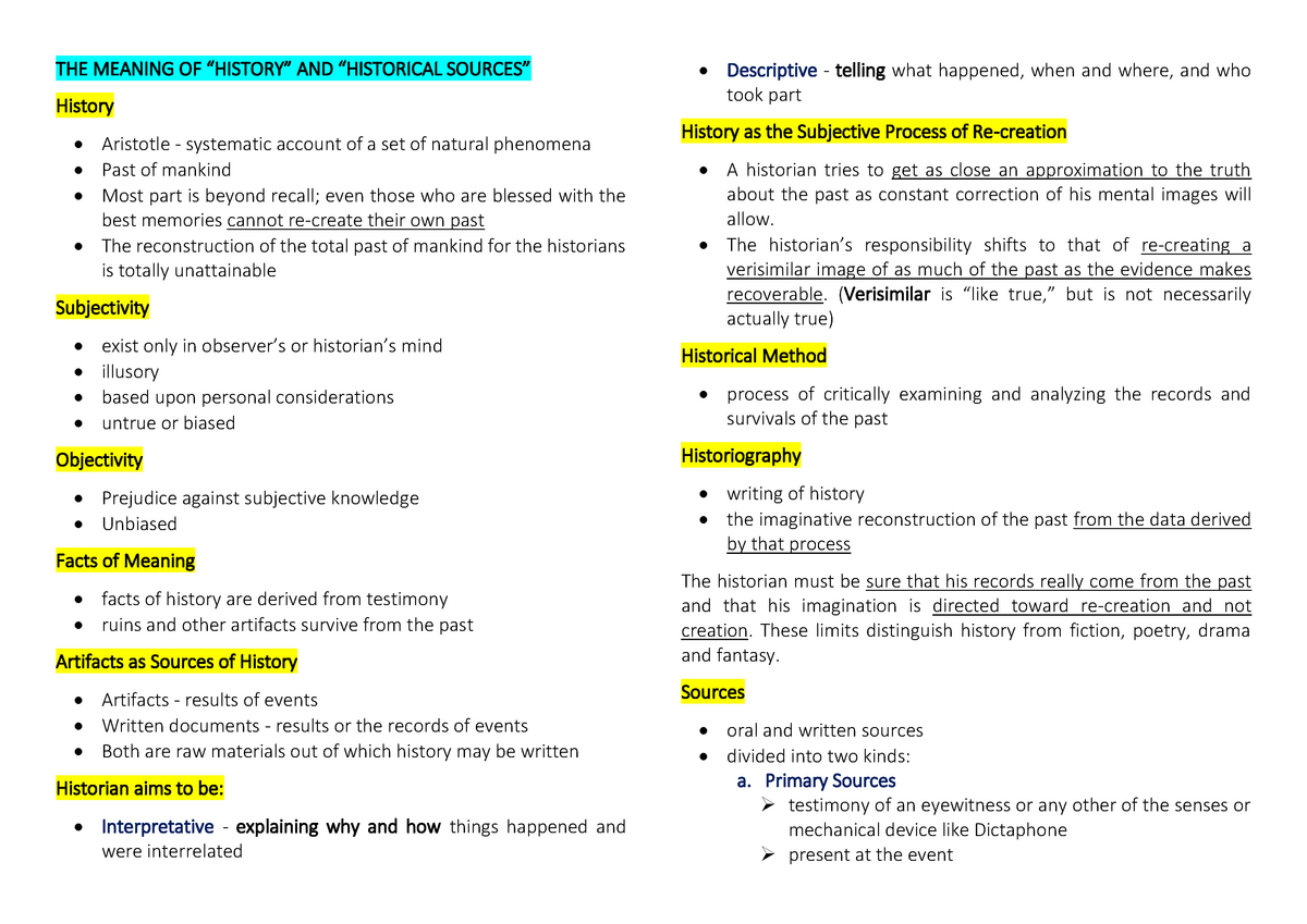 Readphi Midterms THE MEANING OF HISTORY AND HISTORICAL SOURCES 