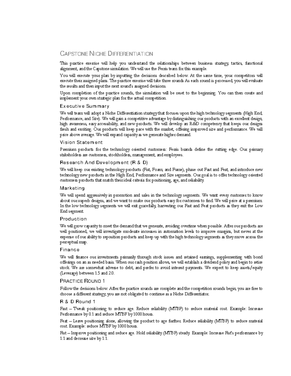 Ferris- Capstone Niche Differentiation - CAPSTONE NICHE DIFFERENTIATION ...