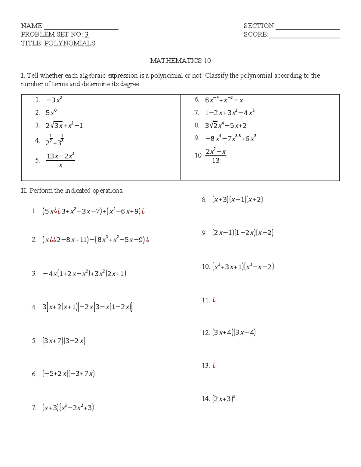 Problem SET 2 - NAME:_____________________ SECTION ...