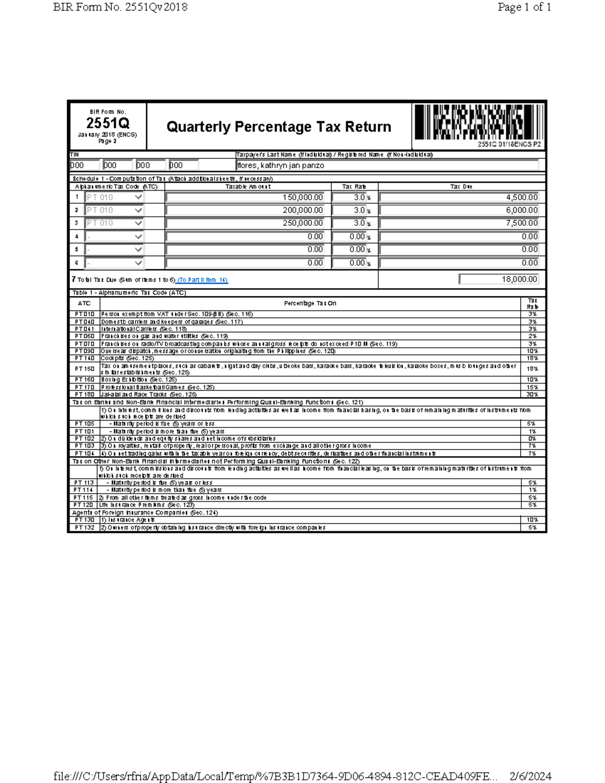 2551Q Sample Page 1-2 - BIR Form No. 2551Q January 2018 (ENCS) Page 2 ...