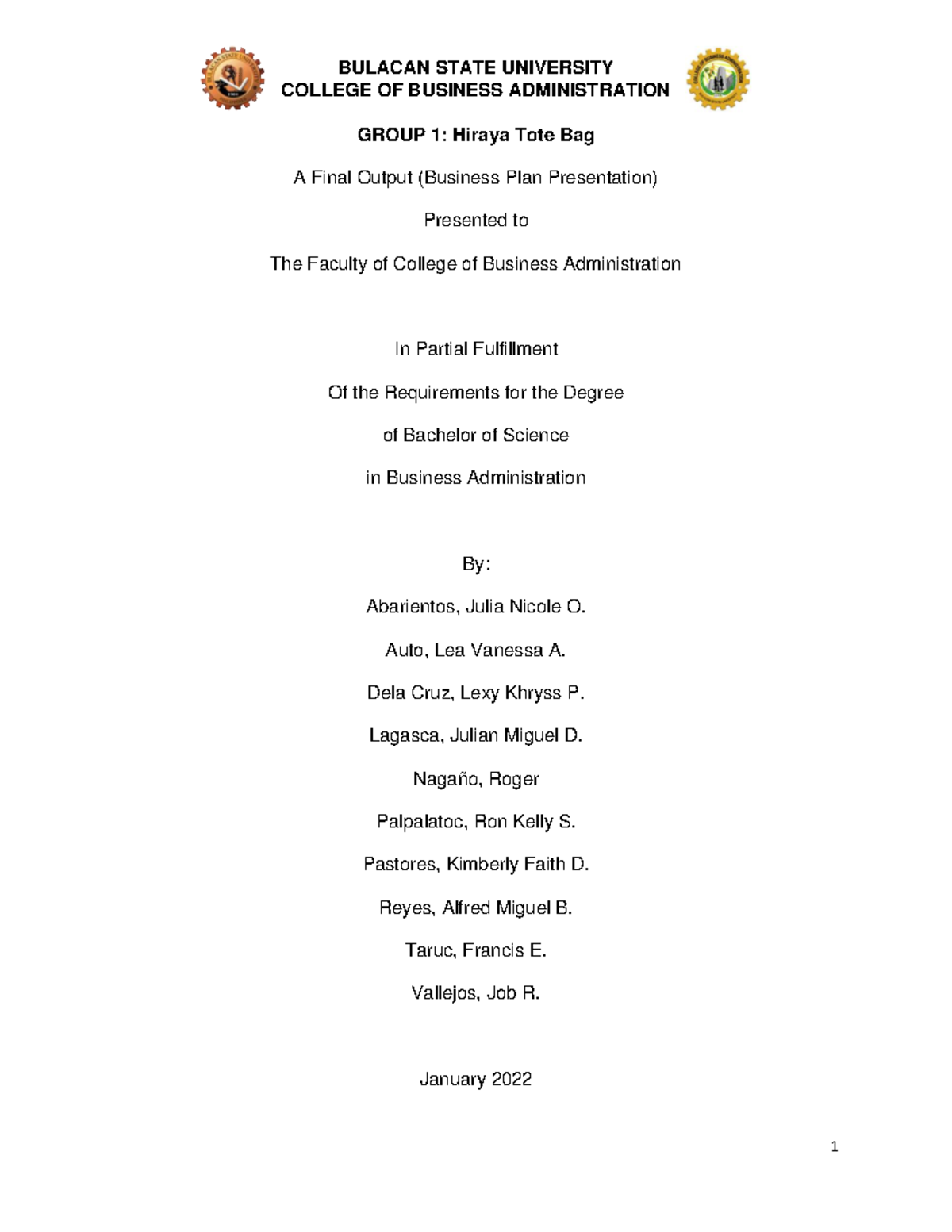 Group 1 Hiraya Tote Bag Business PLAN(Docs) GROUP 1 Hiraya Tote Bag