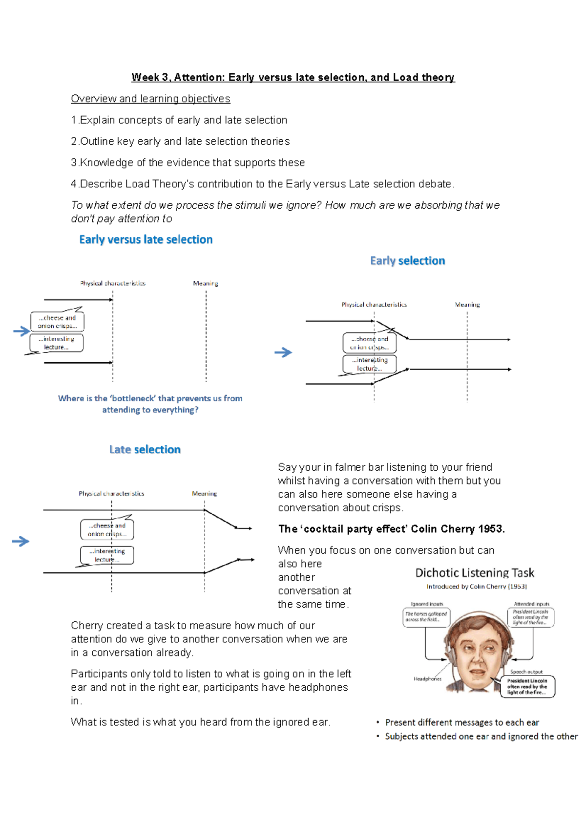 Week 3 Lecture, Attention, Early Vs Late Theory And Load Theory - Week ...