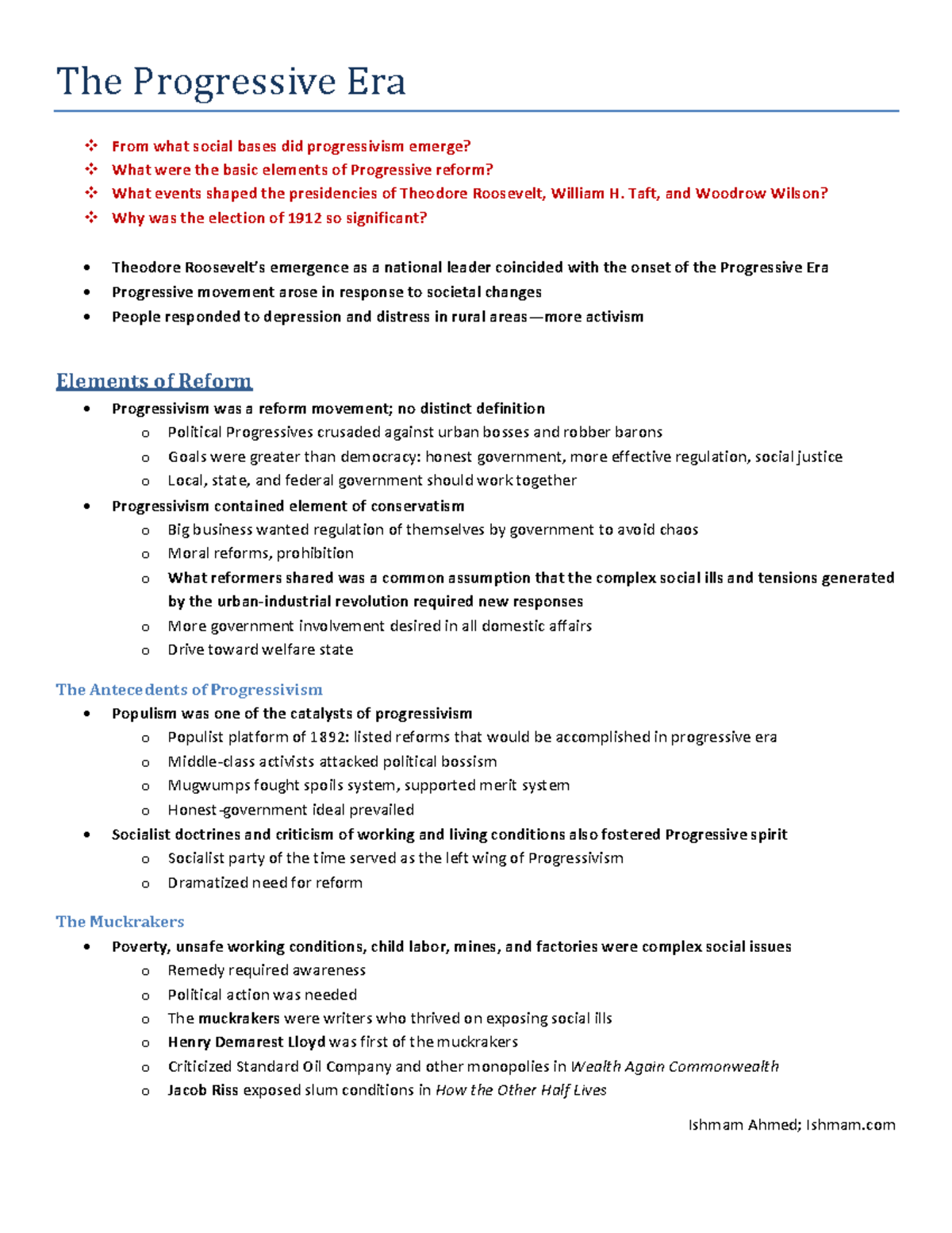 Chapter 22 - An outline detailing the Progressive Era of American Intended For The Progressive Era Worksheet