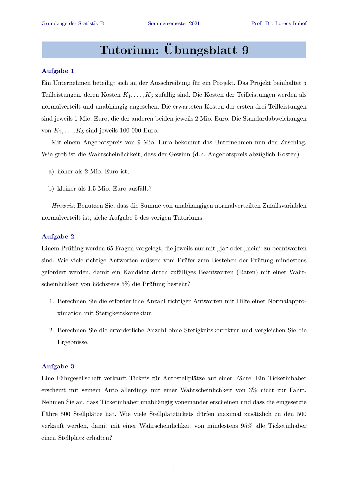 Statistik Tutorium - Grundz ̈uge Der Statistik B Sommersemester 2021 ...