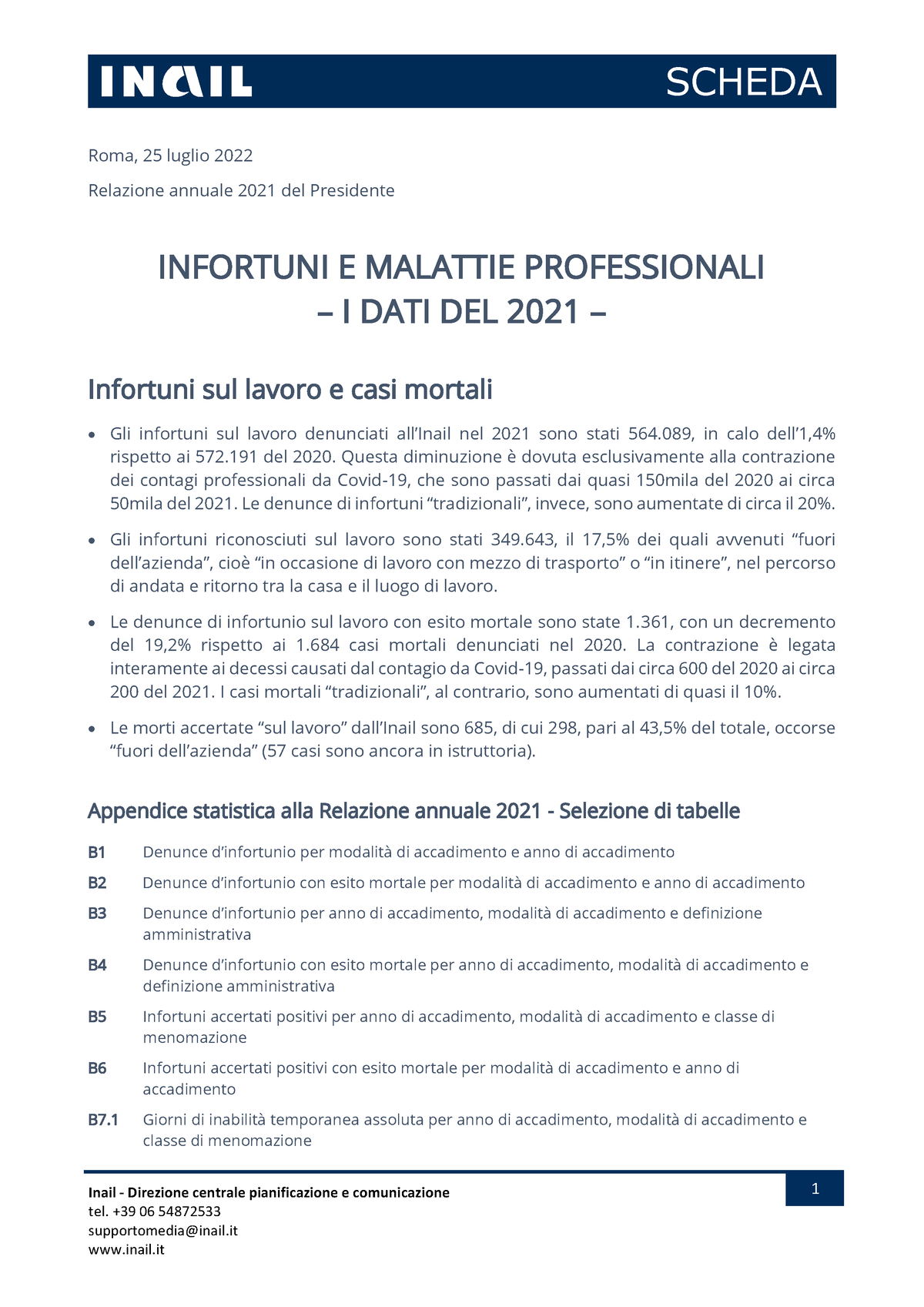 Relazione Annuale Inail 2021 Scheda Infortuni Mp - Inail - Direzione ...