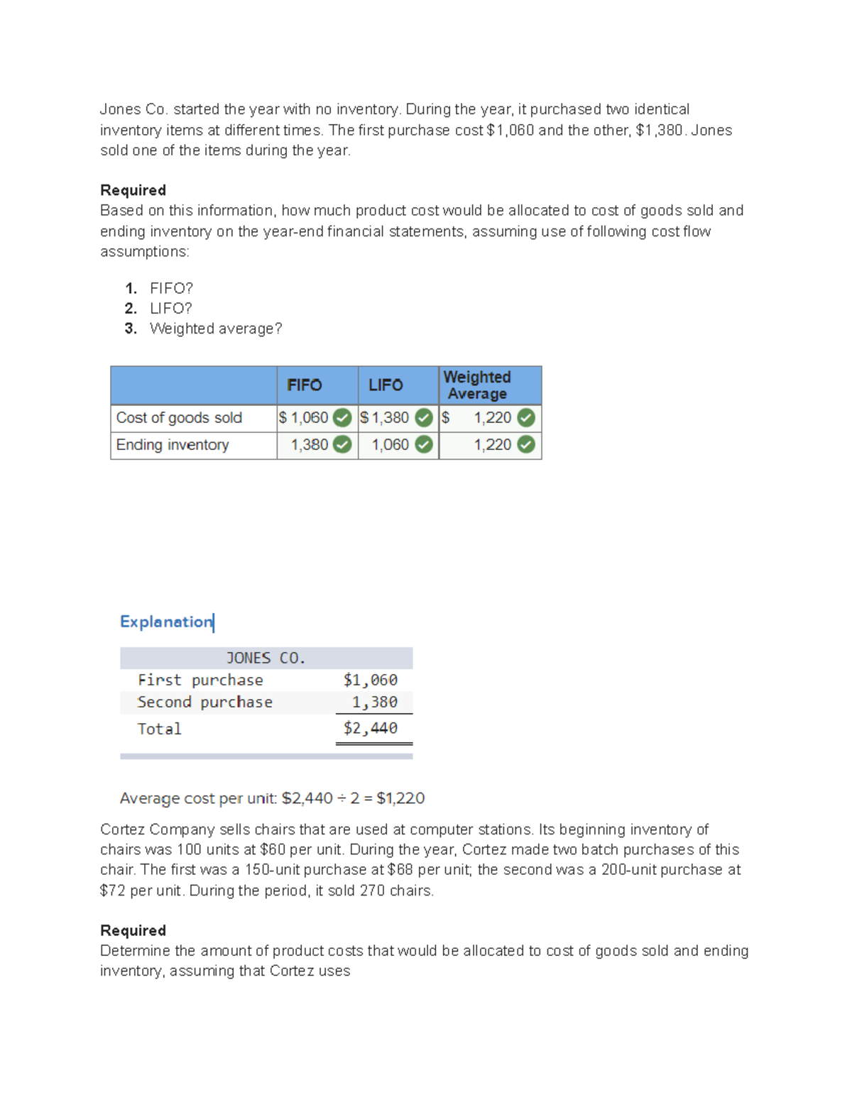 HW 5B Inv Homework Jones Co. started the year with no inventory