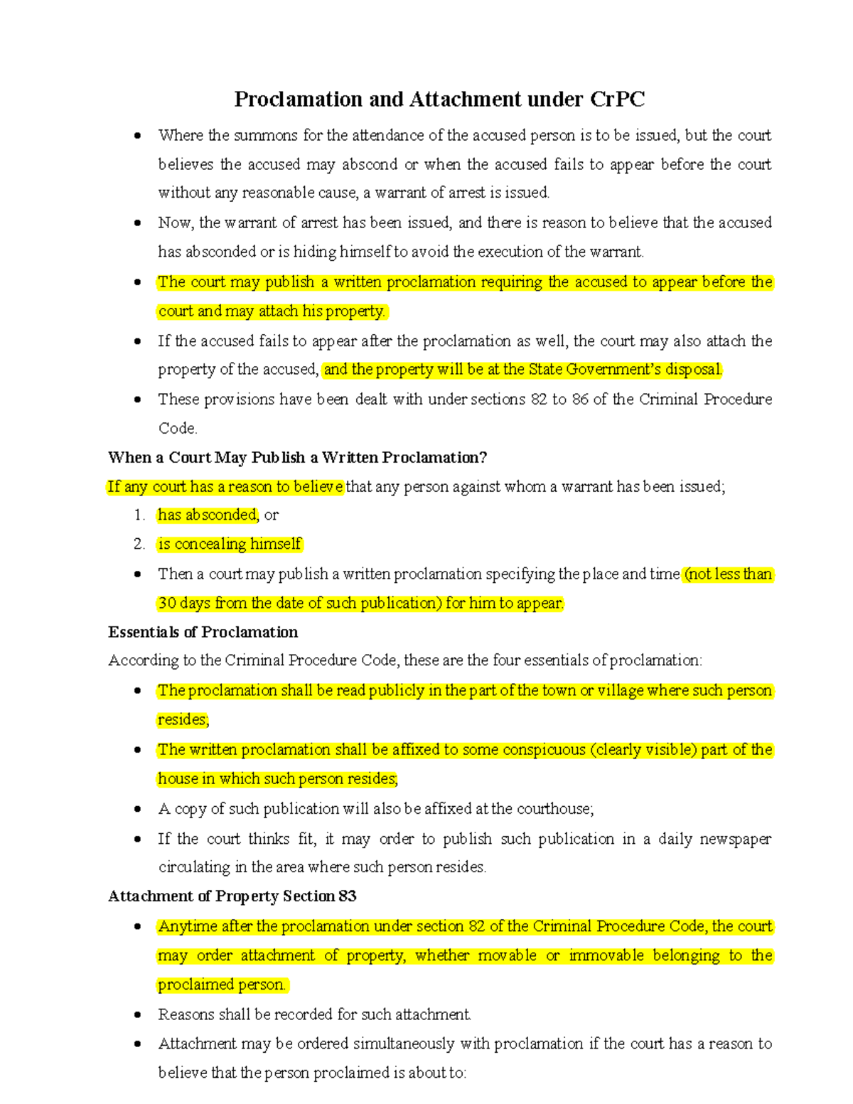 Proclamation and Attachment under Cr PC - Proclamation and Attachment ...