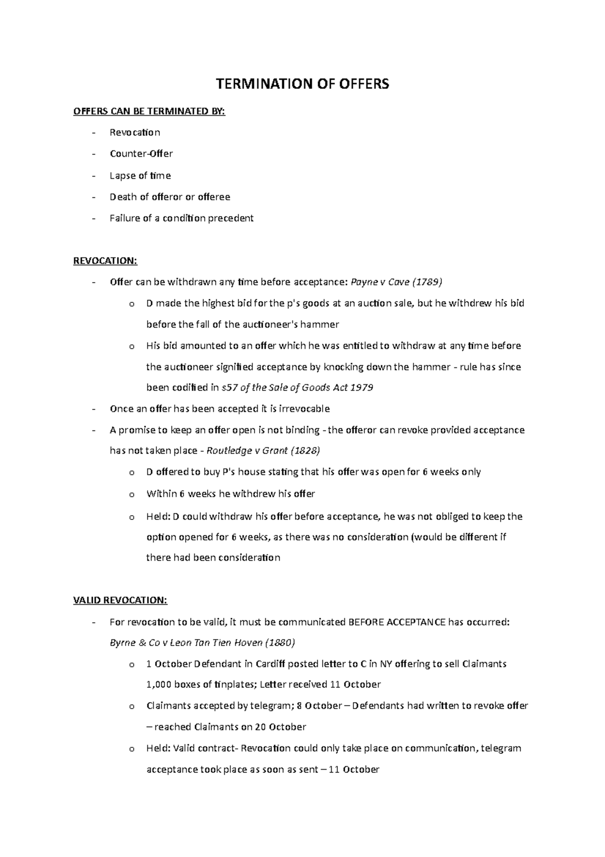 Termination of Offers TERMINATION OF OFFERS OFFERS CAN BE TERMINATED