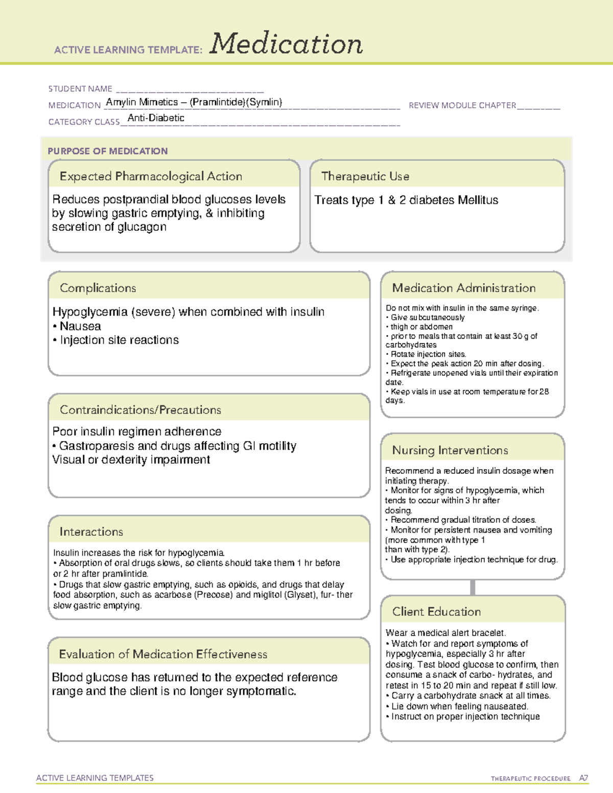 ATI Amylin Mimetics – (Pramlintide)(Symlin) Med Sheet - ACTIVE LEARNING ...