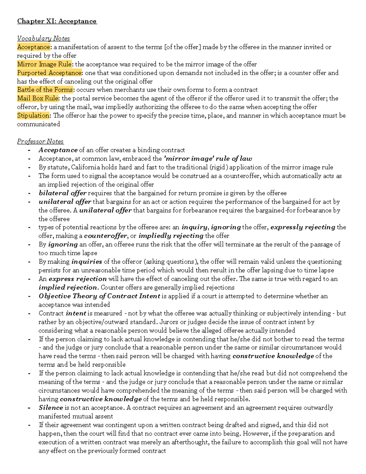 BUS05 Chapter 11 Acceptance - Chapter XI: Acceptance Vocabulary Notes ...