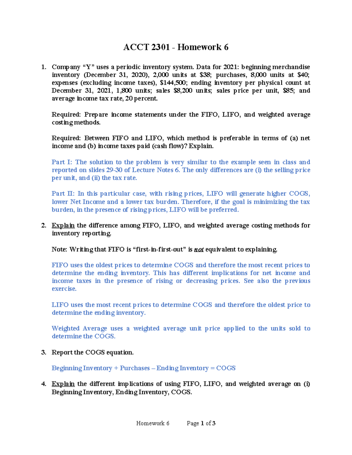 ACCT 2301 009 011 Hmwk#6 - Solutions - ACCT 2301 - Homework 6 Company ...