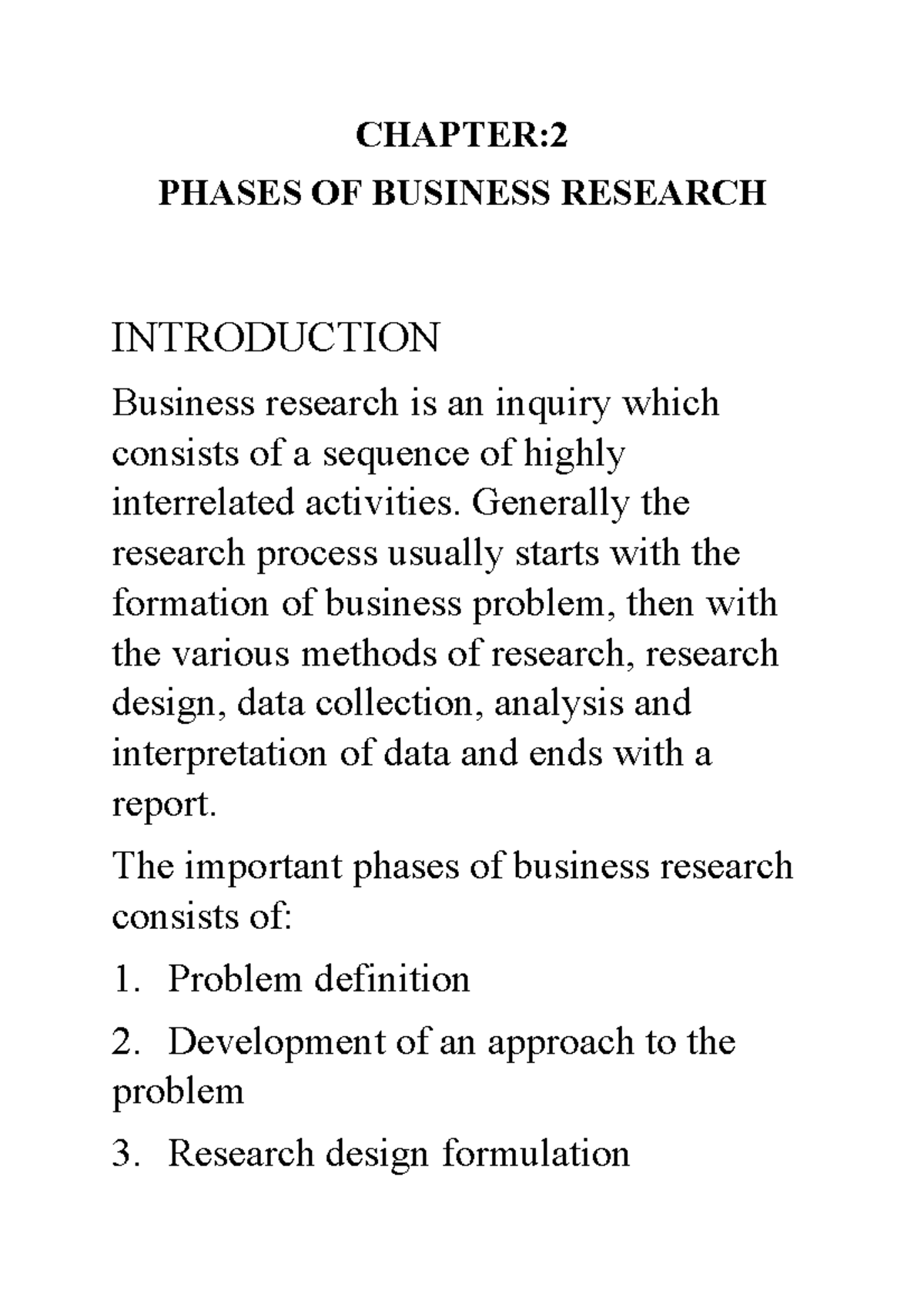 BRM BBA Chapter 2-1 - CHAPTER: PHASES OF BUSINESS RESEARCH INTRODUCTION ...