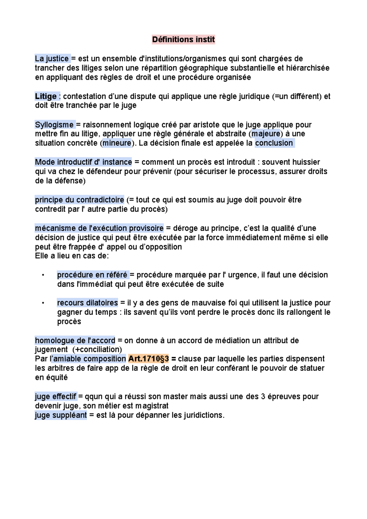 Definition instit - définitions - Définitions instit La justice = est ...