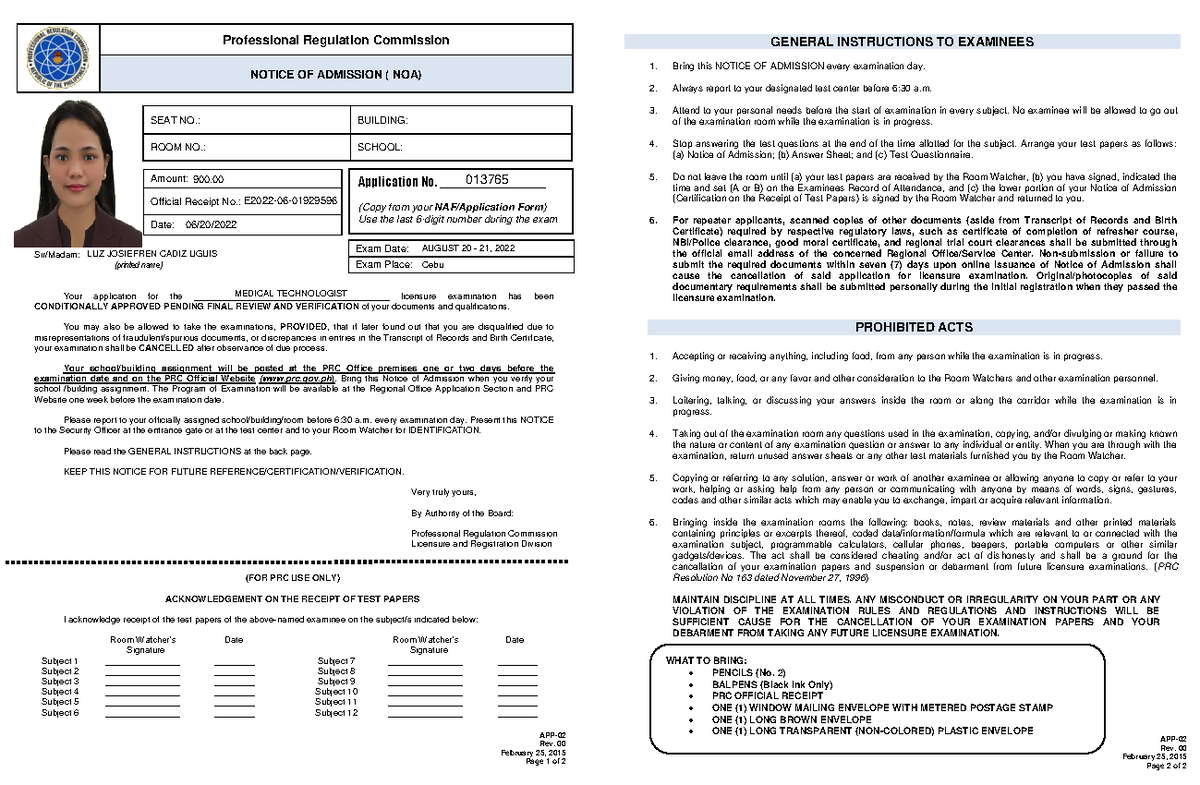 Prc - Wqeqweqw - Sir/Madam: (printed Name) Your Application For The ...