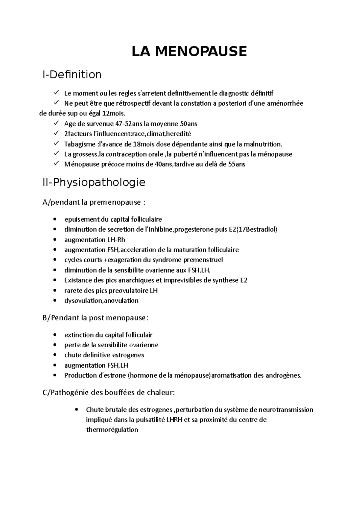 Laménopause Un résumé de cours détaillé en gynécologie médicale