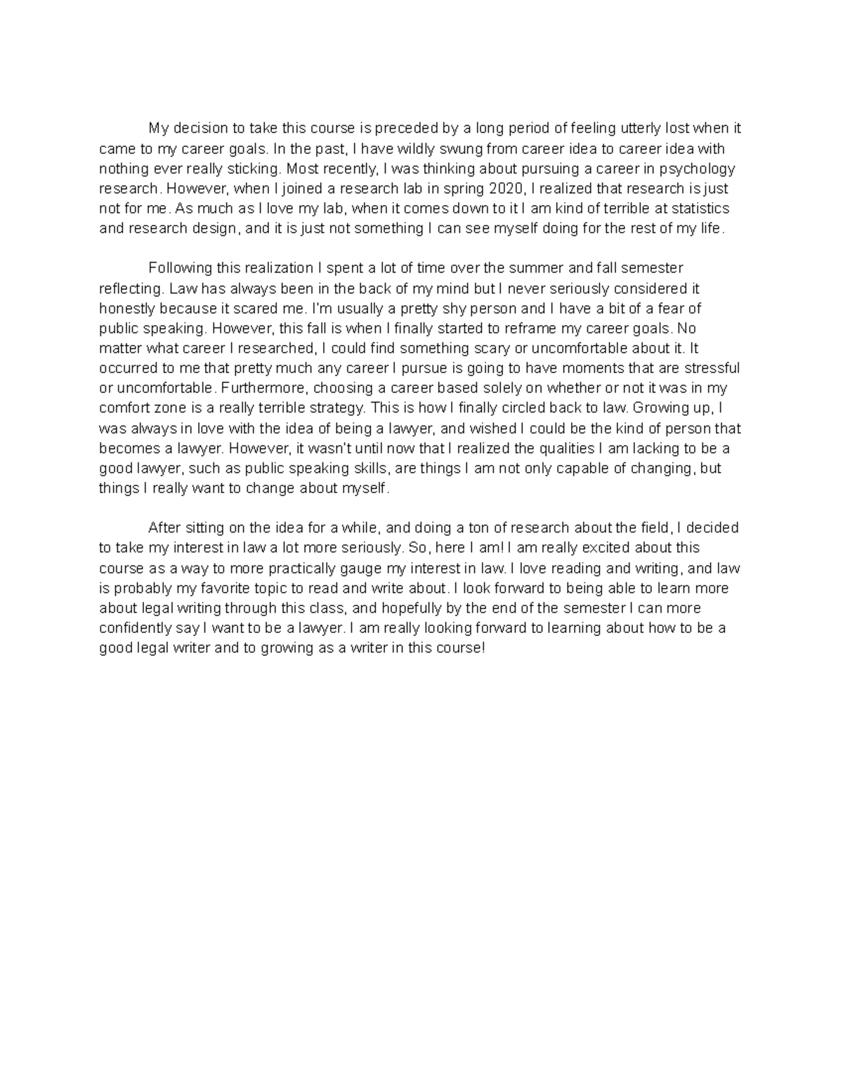 Opening Reflection - Brittany Huff - My decision to take this course is ...
