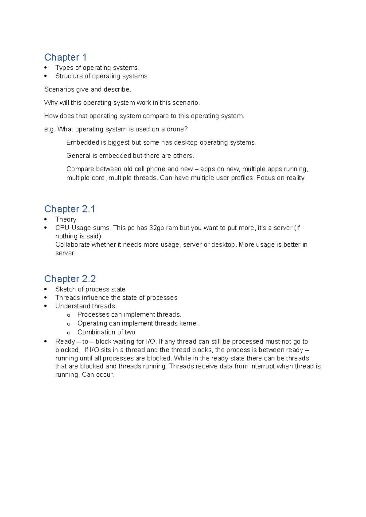 SummaryForExam316 - Chapter 1 Types of operating systems. Structure of ...