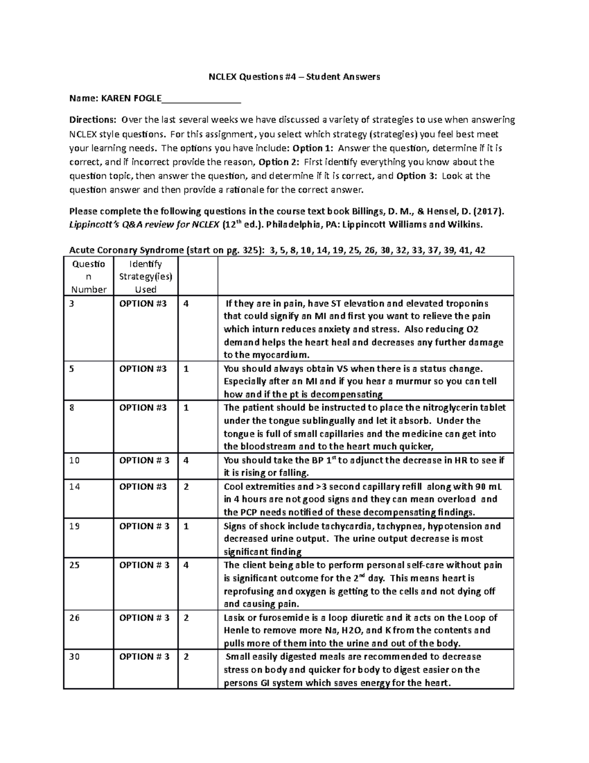 Nclex Questions 4 Student Answers NCLEX Questions 4 Student