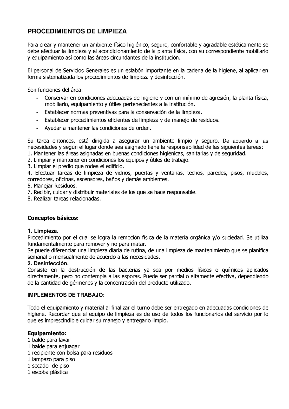 Procedimiento De Limpieza Procedimientos De Limpieza Para Crear Y Mantener Un Ambiente FÌsico 2772