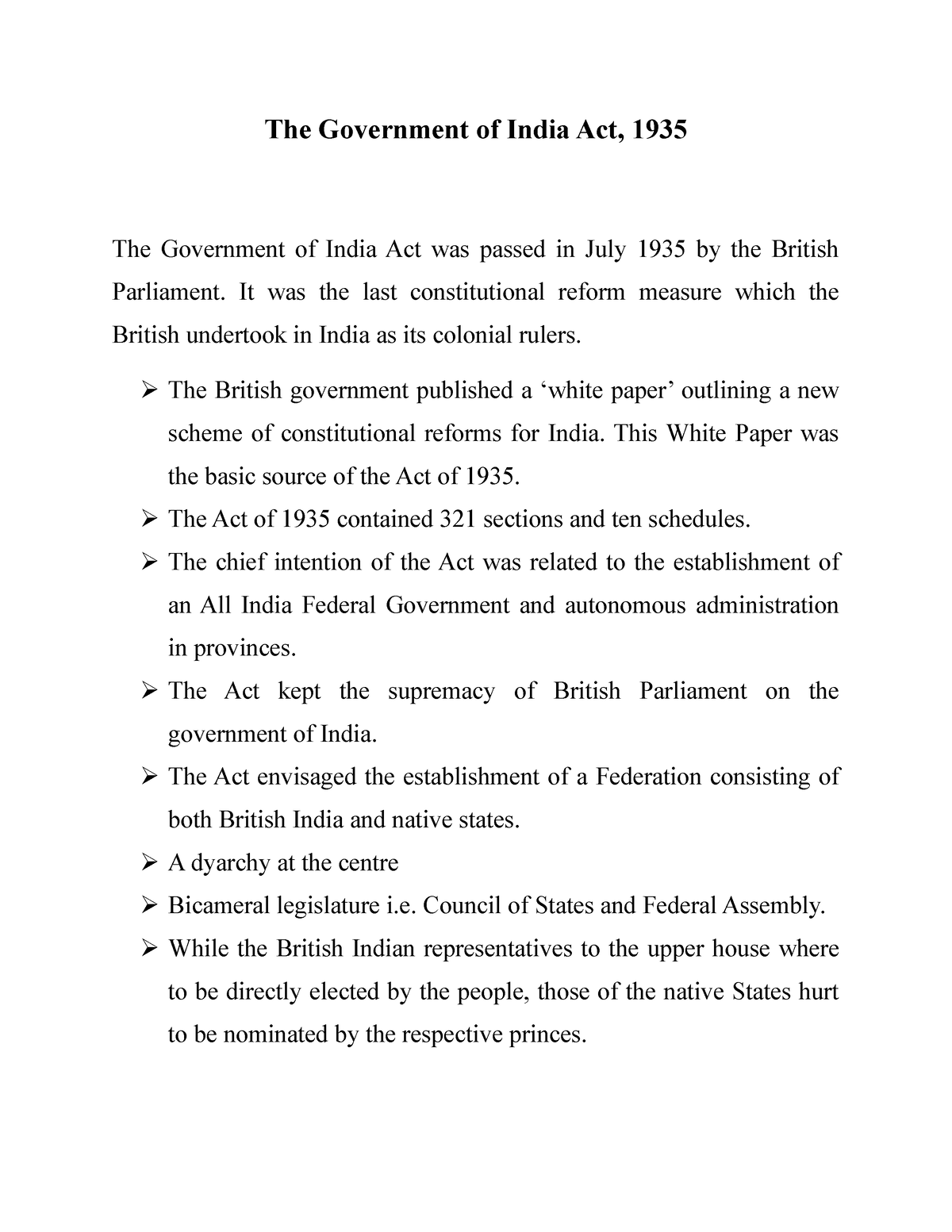 assignment on government of india act 1935