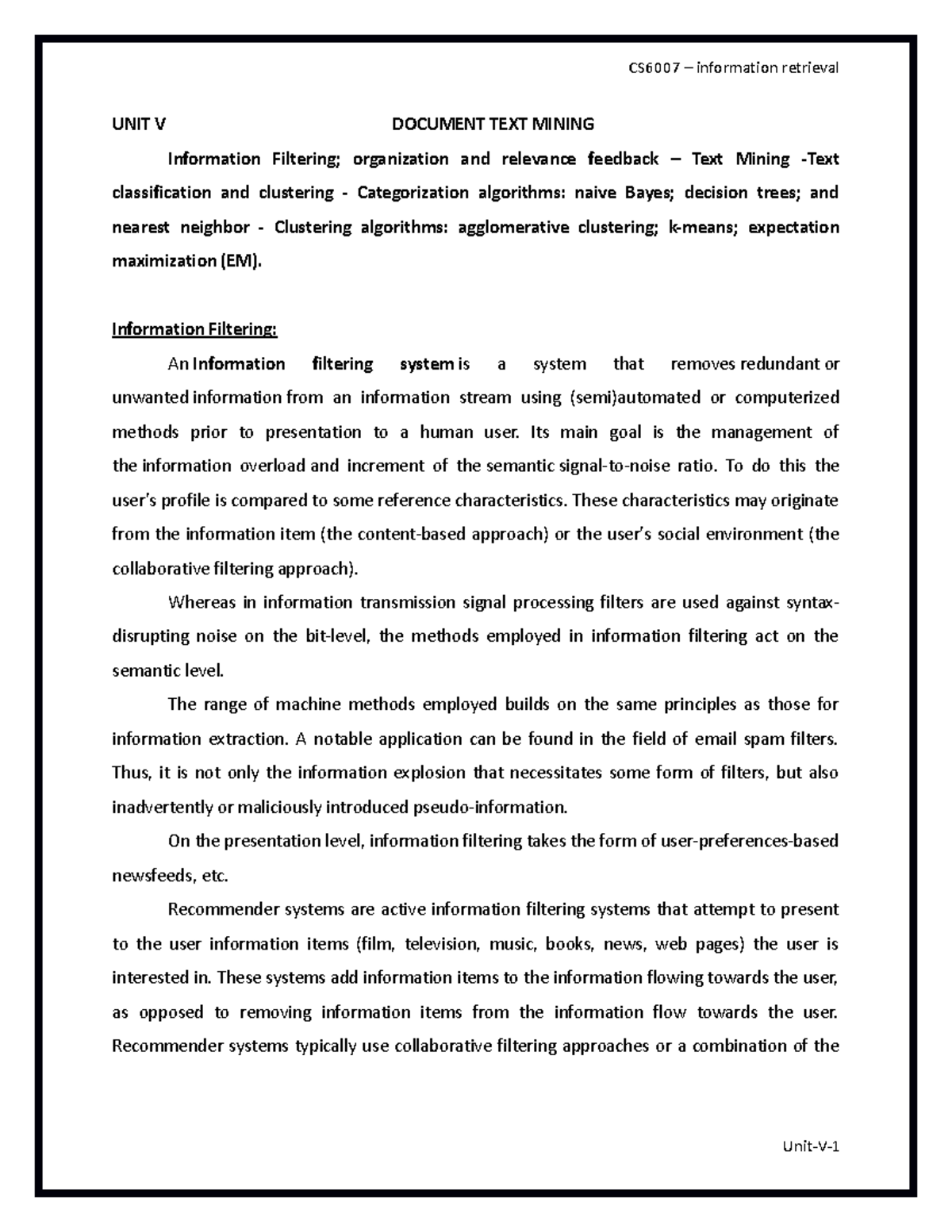Unit v document text mining - UNIT V DOCUMENT TEXT MINING Information ...