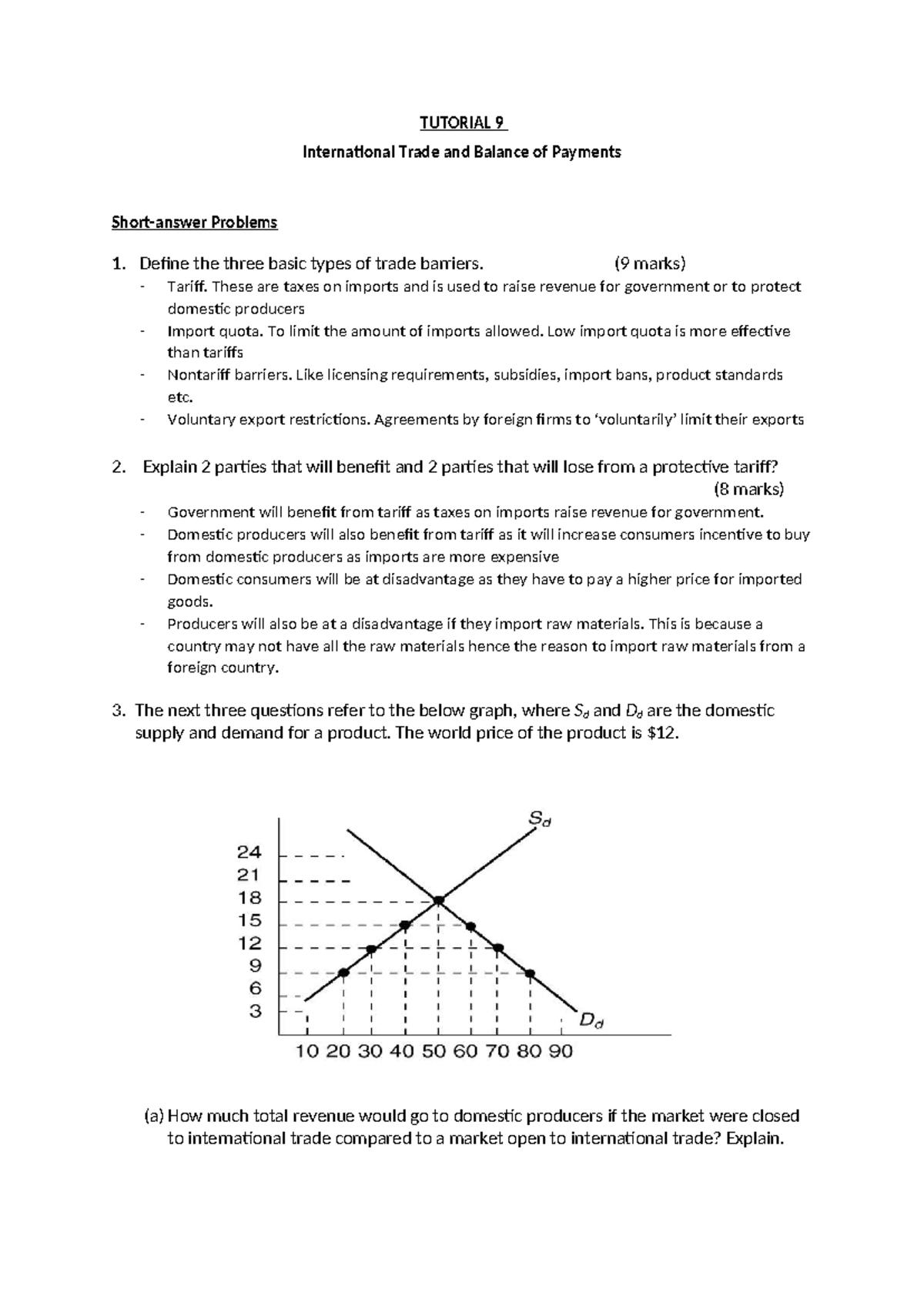 T9 S - tuto 9 - TUTORIAL 9 International Trade and Balance of Payments ...