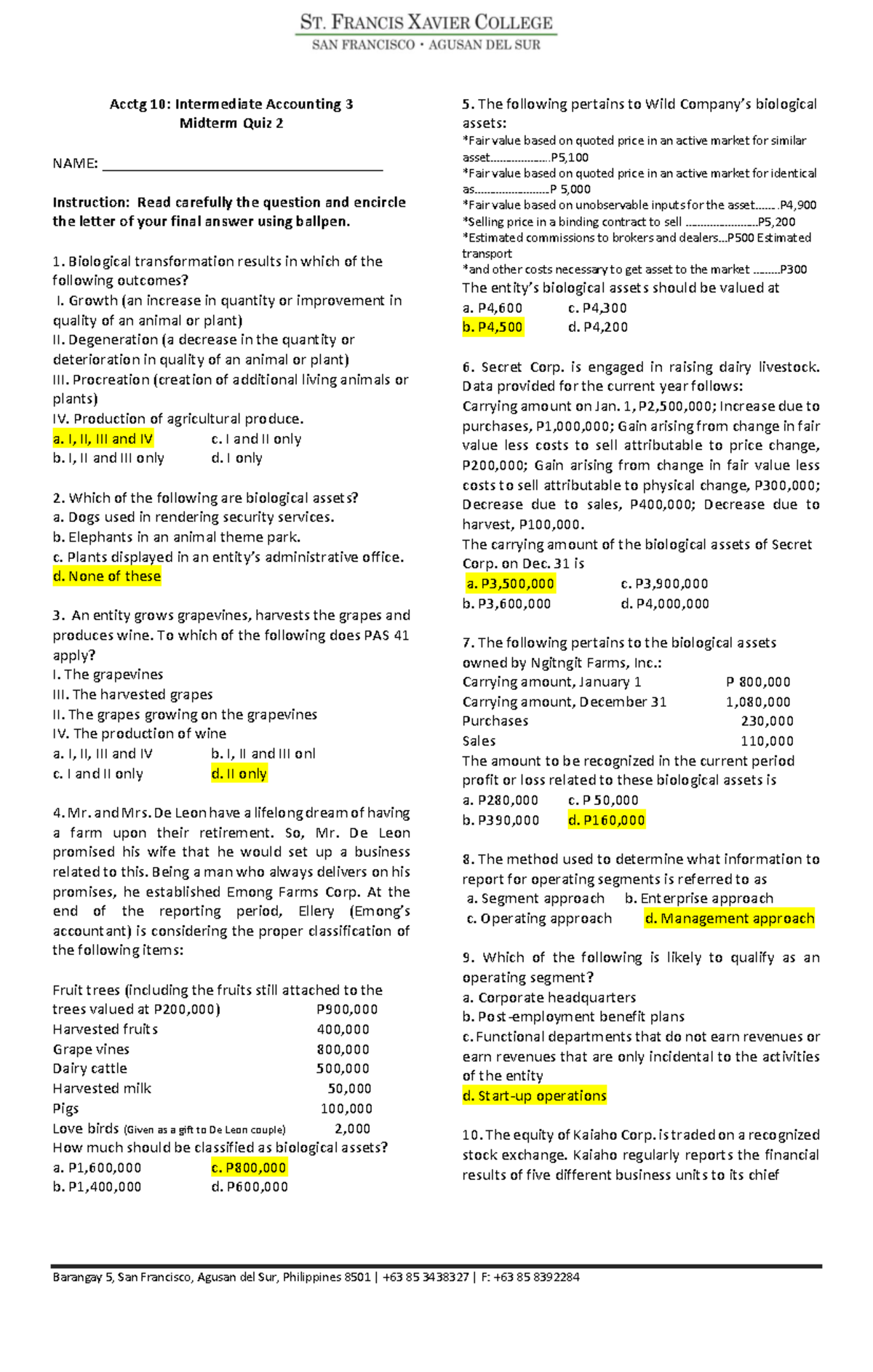 Acctg 1 0 Midterm Quiz 2 Questions Final Answer - Barangay 5, San ...