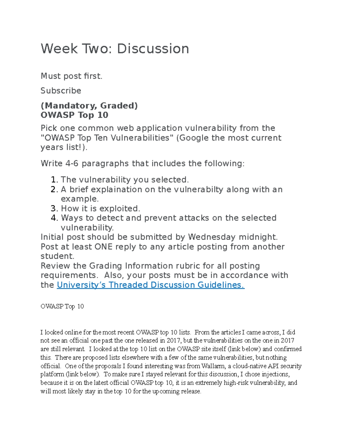Week 2 Discussion - Week Two: Discussion Must post first. Subscribe ...