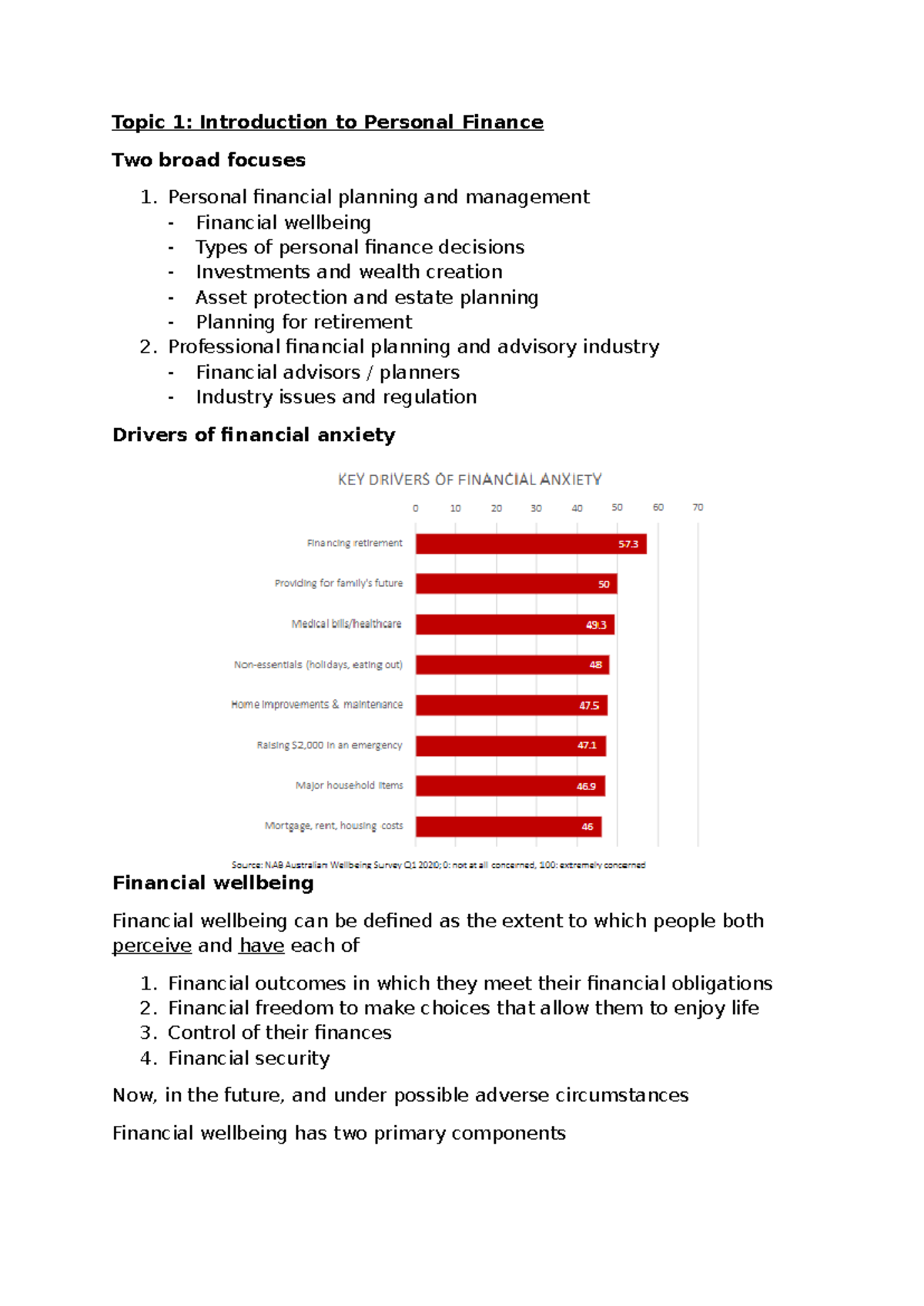 IPF Week 1 Notes Topic 1 Introduction to Personal Finance Two broad