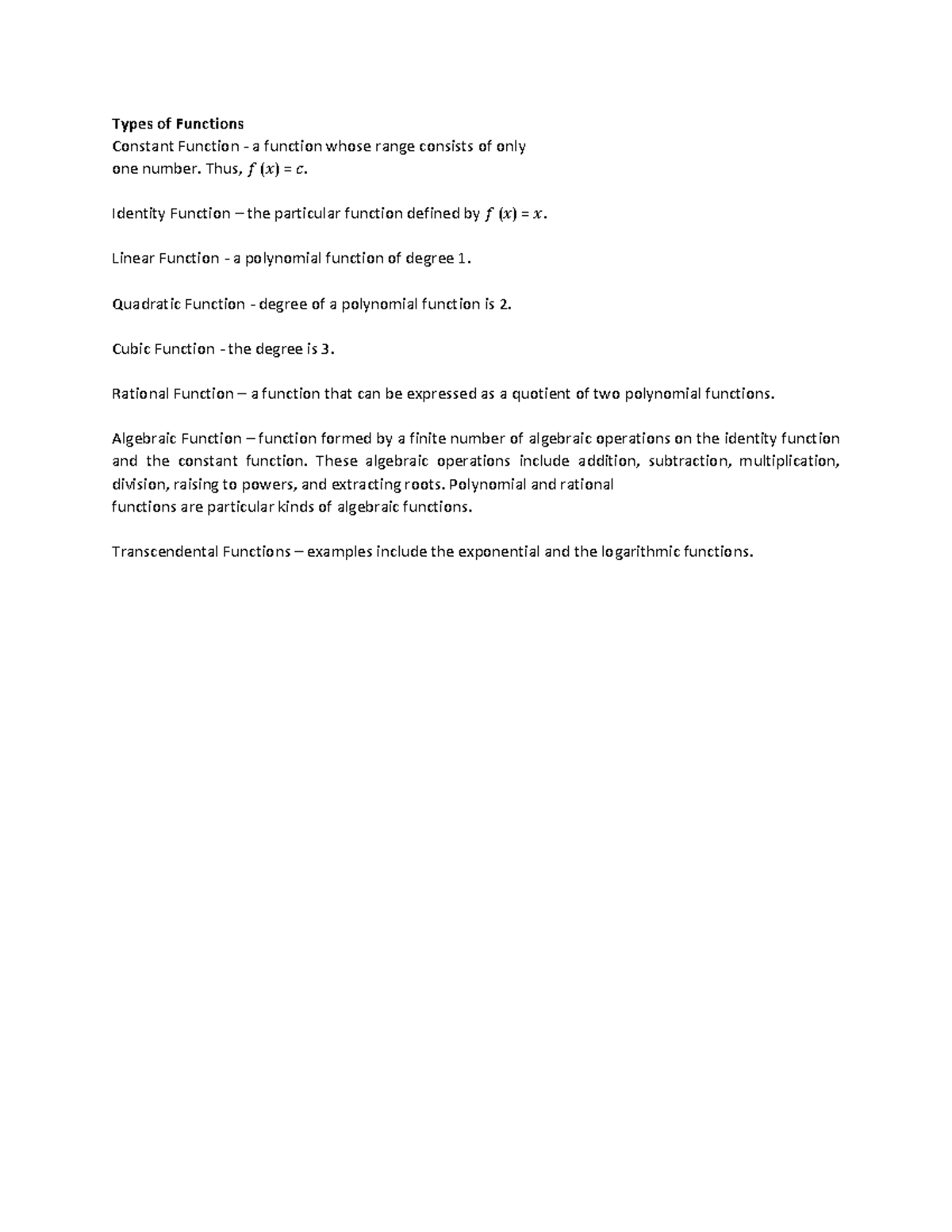 Types of Functions - Mathematics in our Modern World - Types of ...