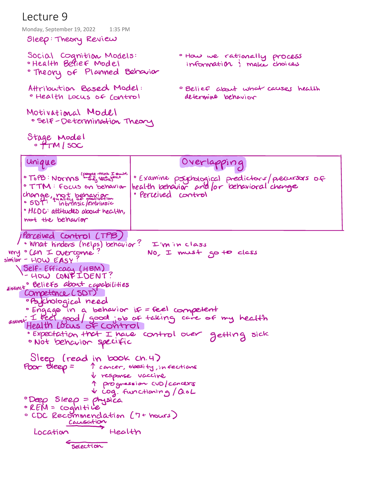 Lecture 9 Class Notes - HMS 130 - Lecture 9 Monday, September 19, 2022 ...