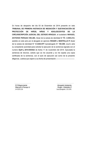 256155052 Solicitud de Ejecutese de Sentencia de Divorcio Manuel Y Yeisa -  En horas de despacho del - Studocu