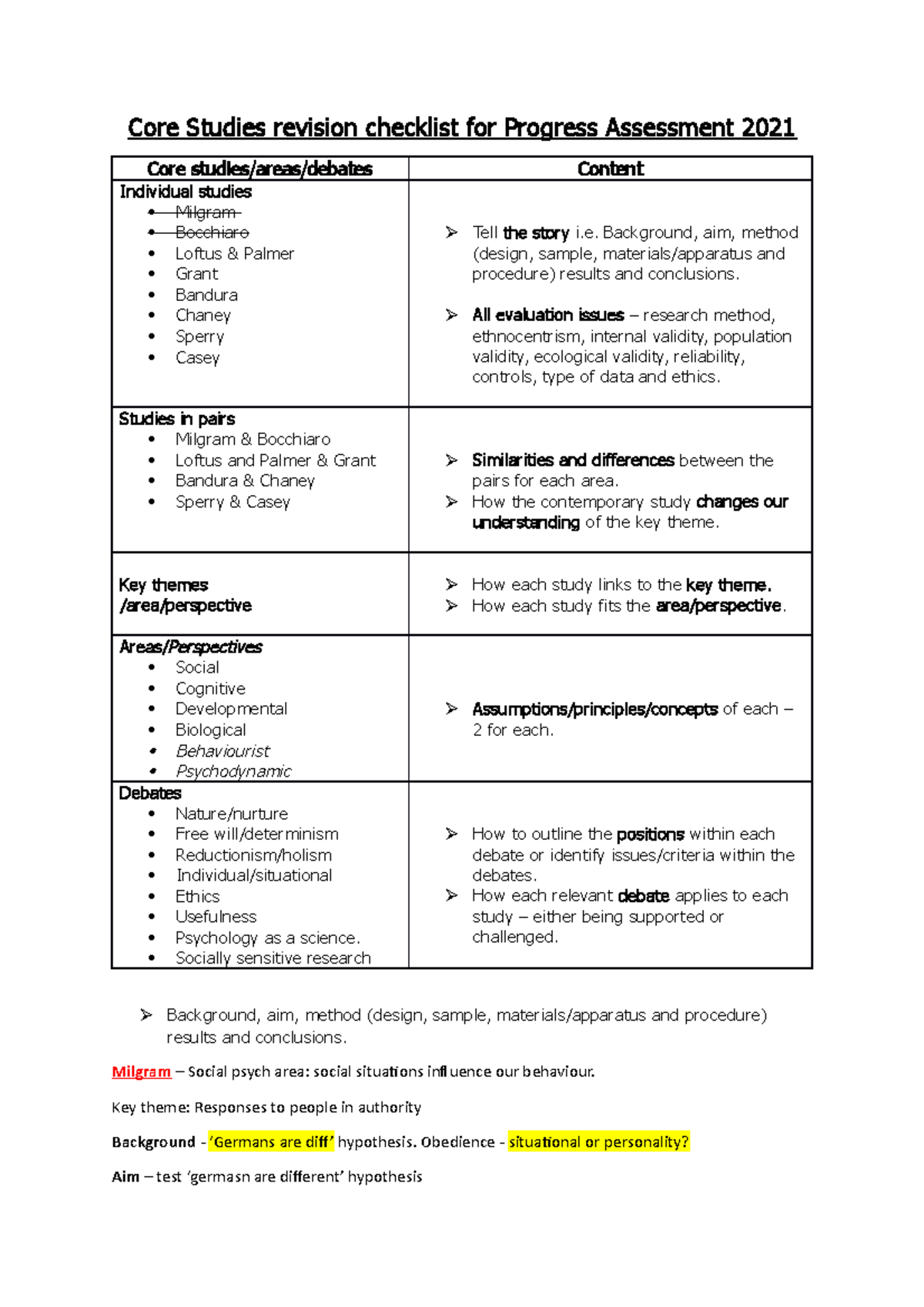 Core Studies revision A1 2021 - Core Studies revision checklist for ...
