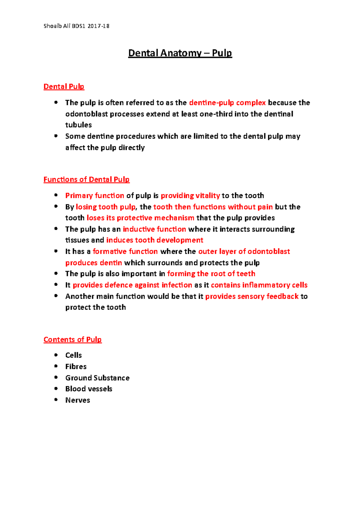 Dental Anatomy - Pulp - Lecture notes 1 - Dental Anatomy – Pulp Dental ...