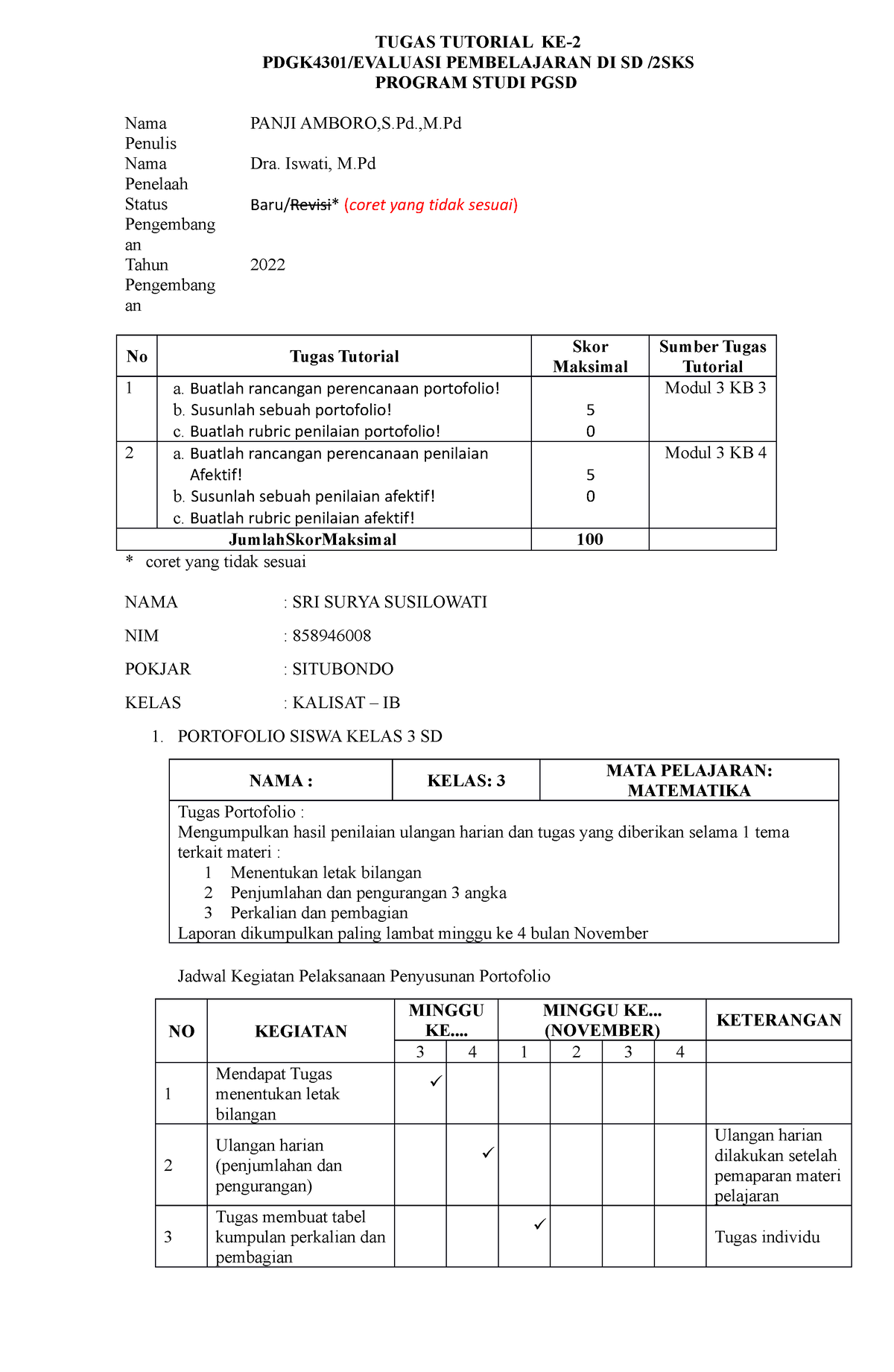 Tugas Tutorial KE 2 Evaluasi Pembelajaran - TUGAS TUTORIAL KE- 2 ...