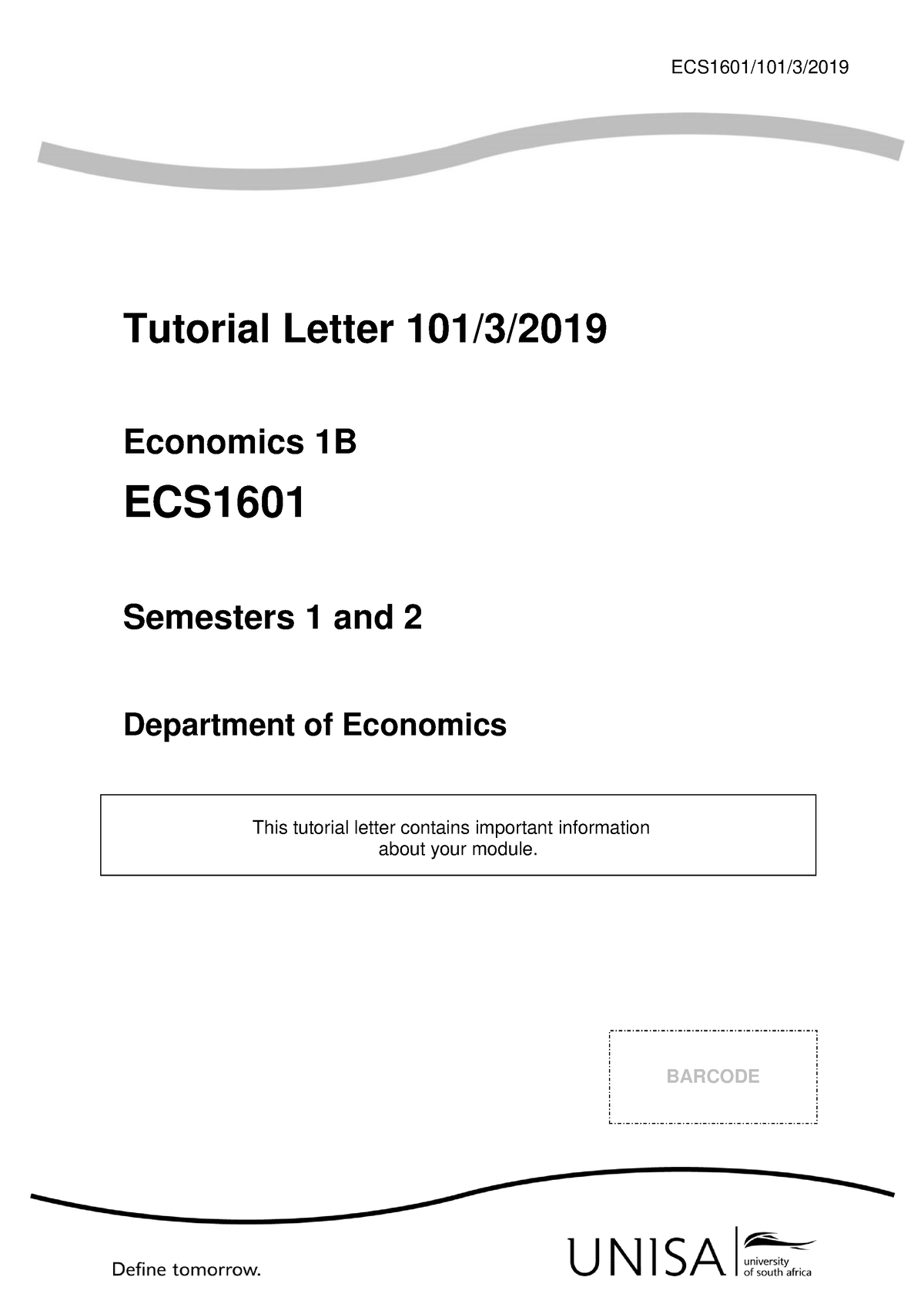 2019 Assignment - Ecs1601 - ECS1601/101/3/ Tutorial Letter 101/3 ...