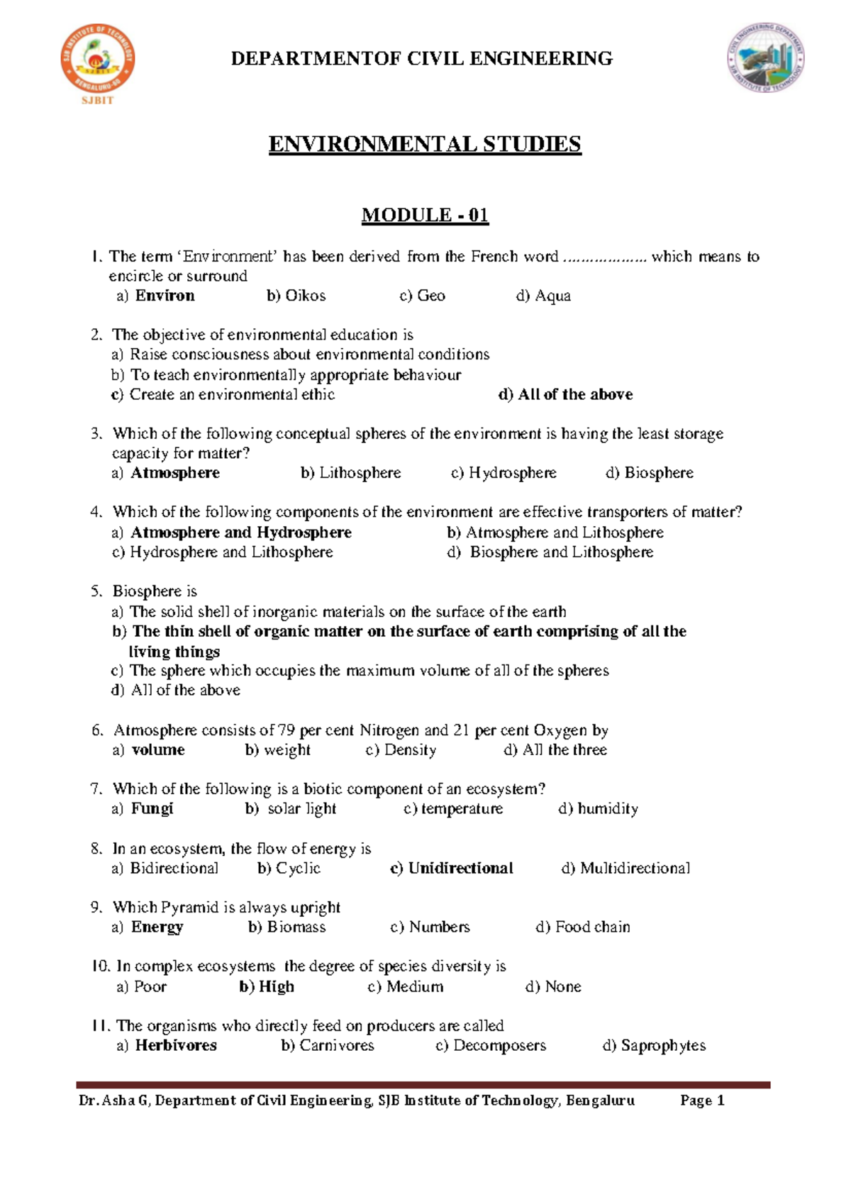 Evs - notes - ENVIRONMENTAL STUDIES MODULE - 01 1. The term ...