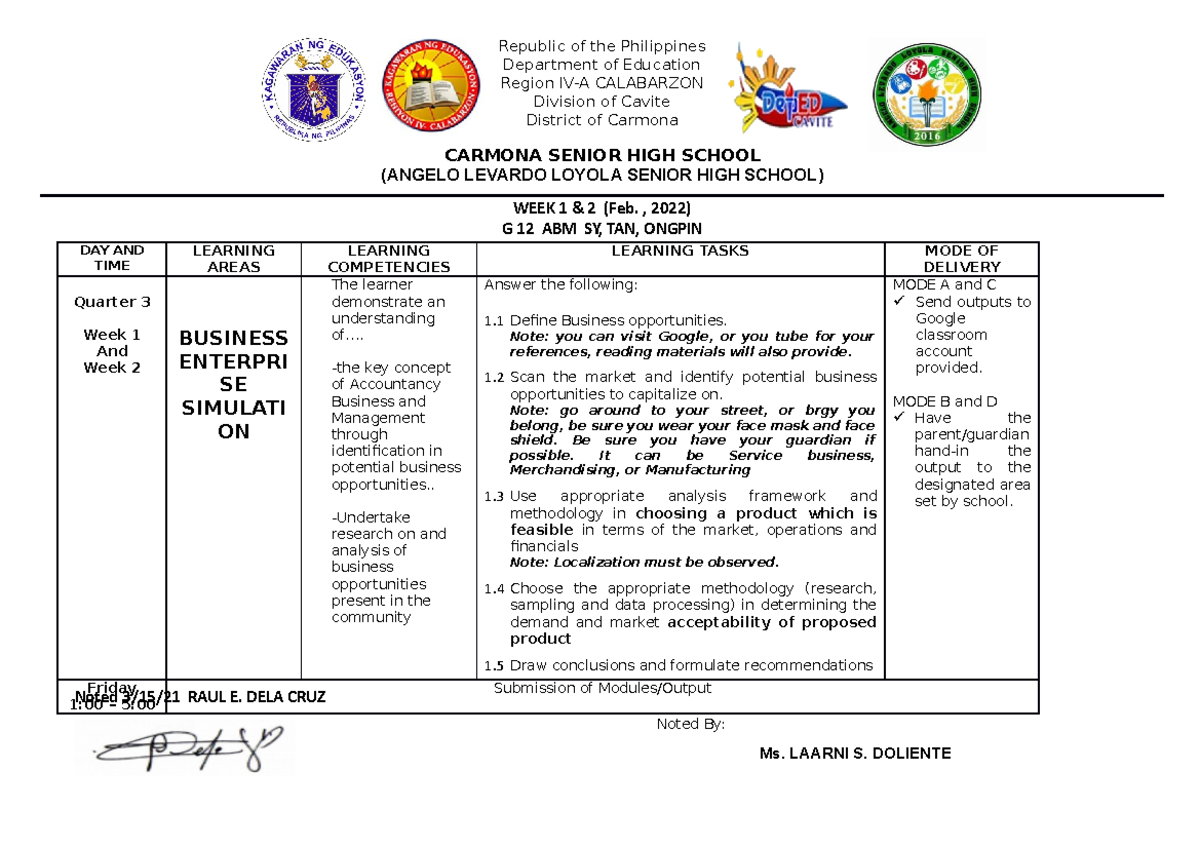 WHLP- Business Enterprise Simulation Q3 Week1-2 March 22 April 1 2 ...