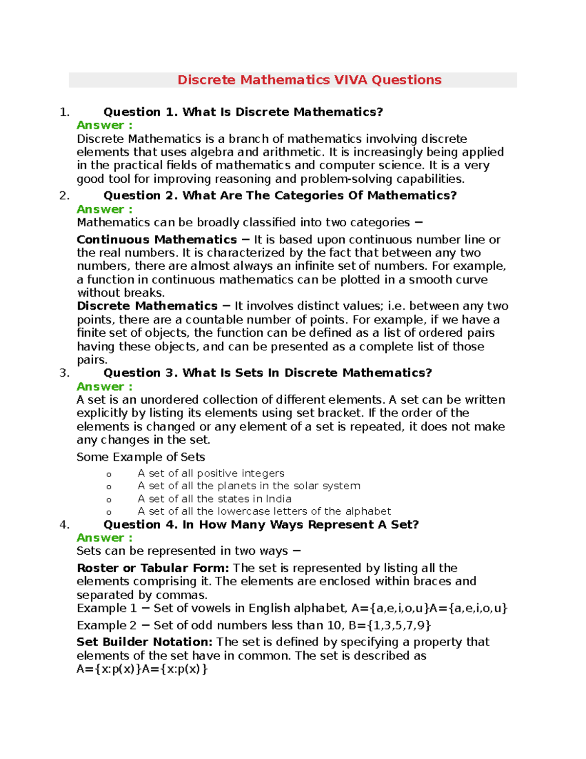 Discrete structure viva - Discrete Mathematics VIVA Questions 1 ...