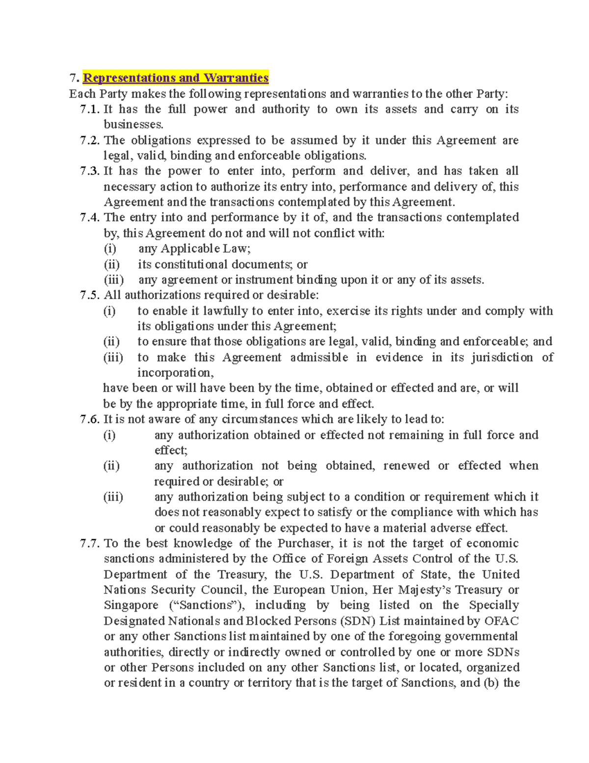 02 Representations and Warranties Goods Products