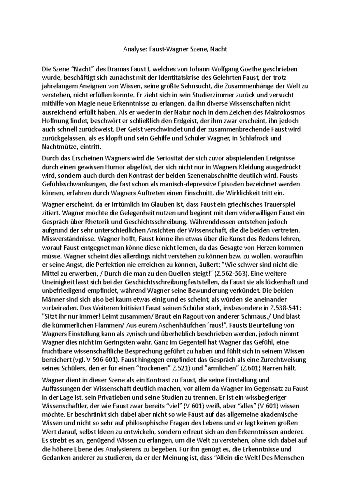 Die Räuber 4 Akt 2 Szene Analyse Nacht analyse - Deutsch zusammenfassen - Analyse: Faust-Wagner Szene