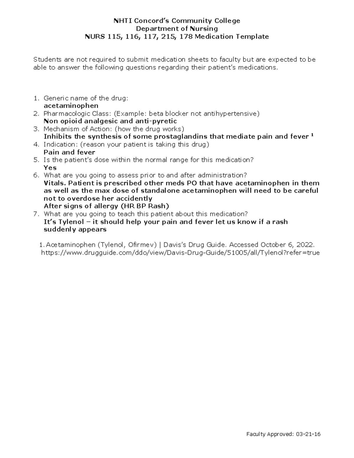 Acetaminophen (Tylenol) NHTI Concord’s Community College Department of Nursing NURS 115, 116