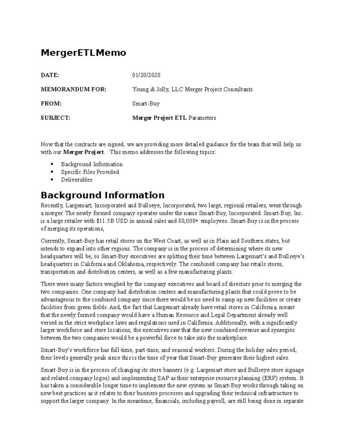 Merger Project ETL MEMO Students-1 - MergerETLMemo DATE: 01/20 ...