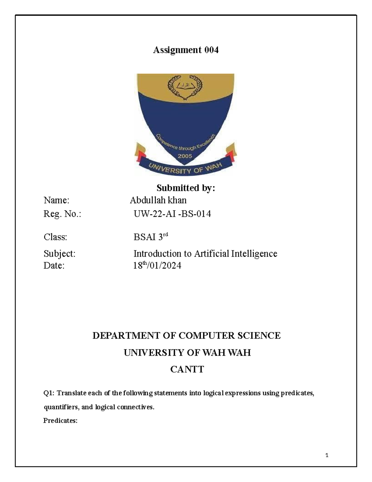 AI assignment 4 updated - Assignment 004 Submitted by: Name: Abdullah ...