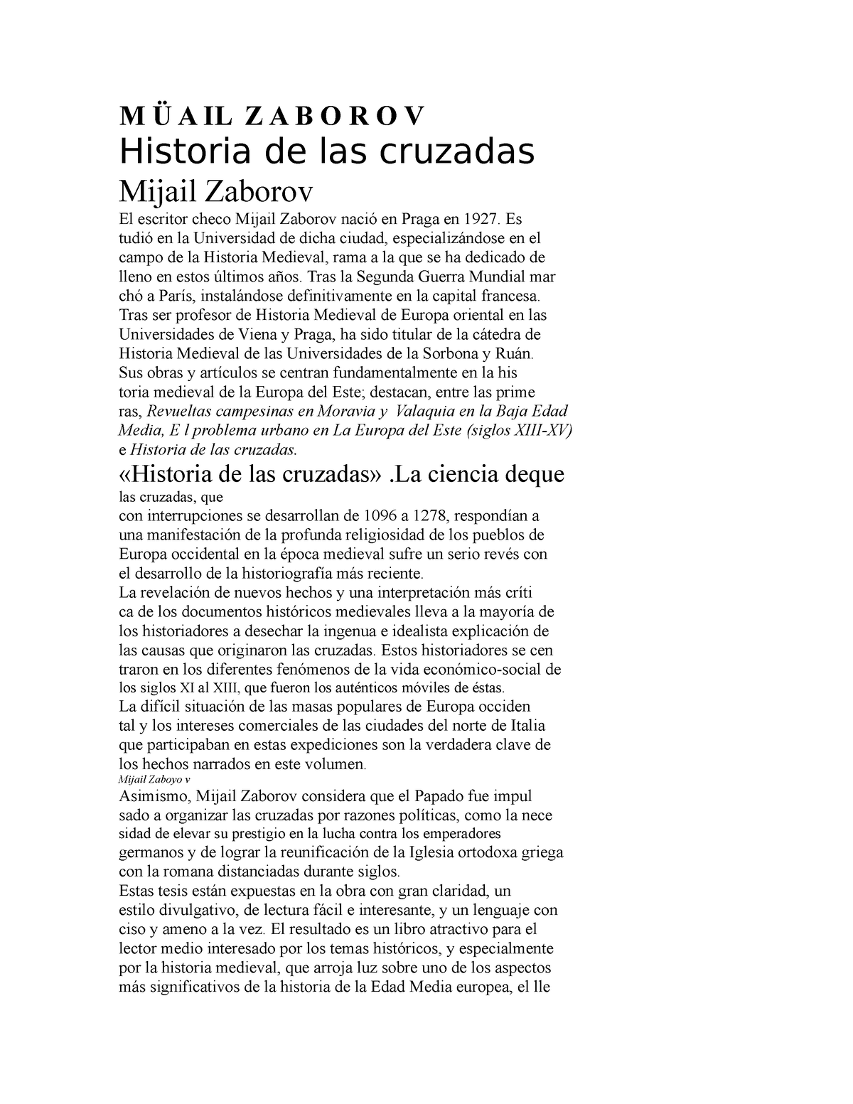 M Ü A IL Z A B O R O V - Resumen De Texto - Història - M Ü A IL Z A B O ...